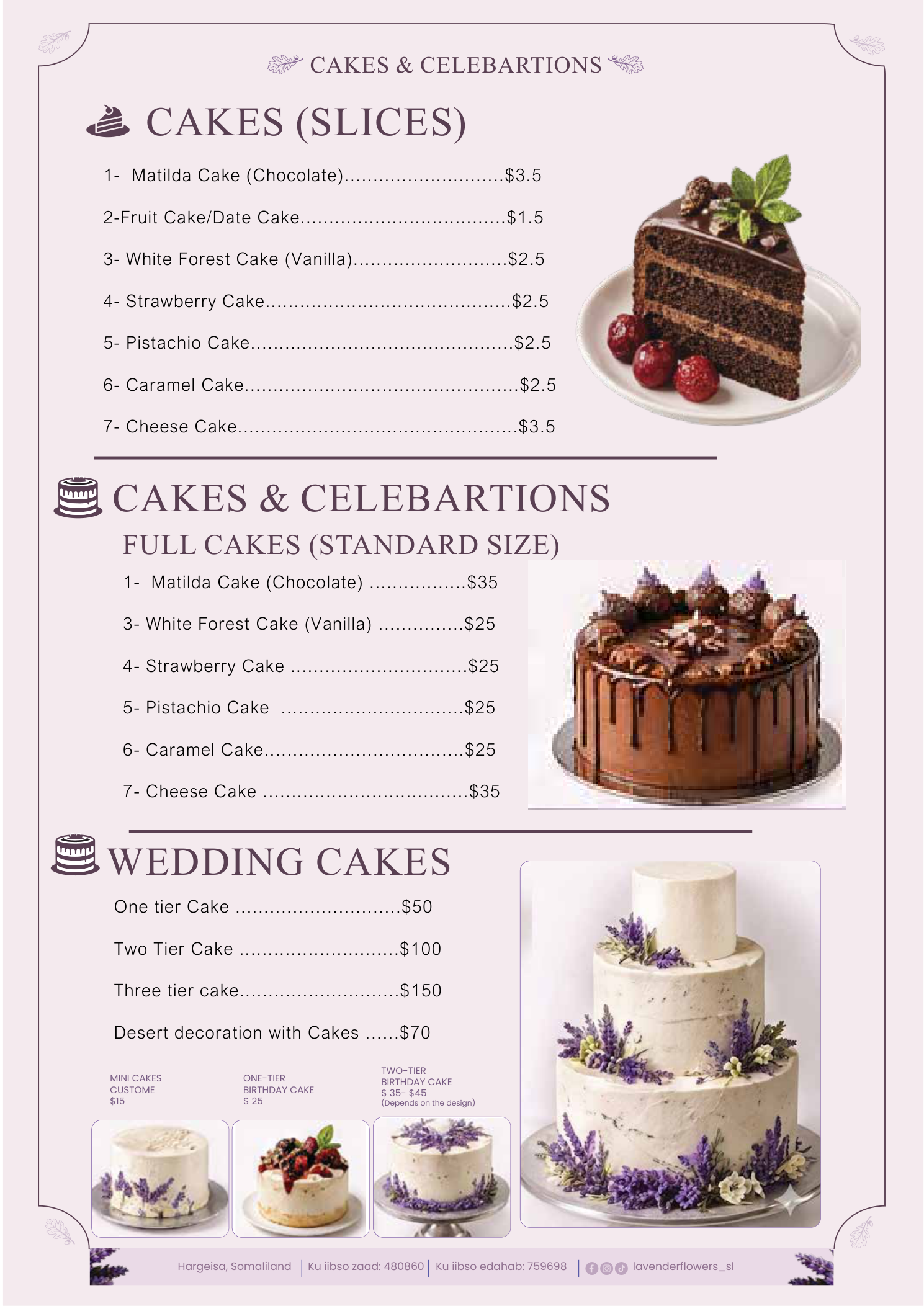 Lavender Flowers & Cake menu — page 9 of 9